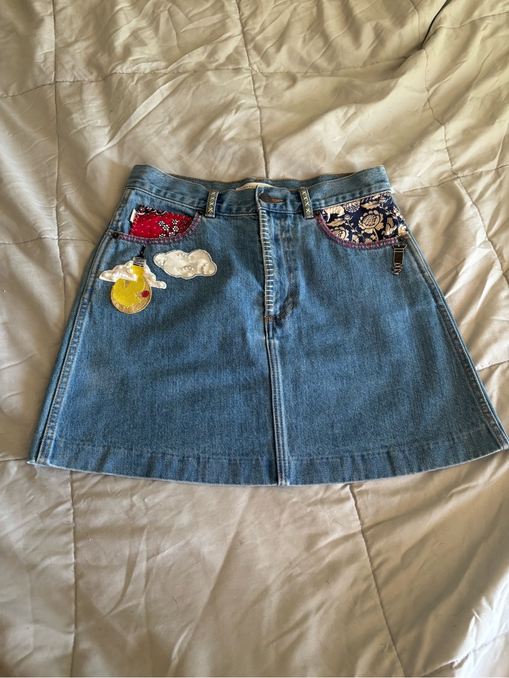 Marc Jacobs Appliqué Embroidered Patch Denim Mini Skirt